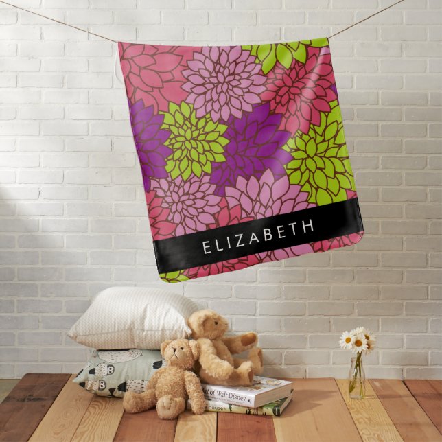 Dahlia Flowers, Colorful Flowers, Your Name Baby Blanket (In Situ)