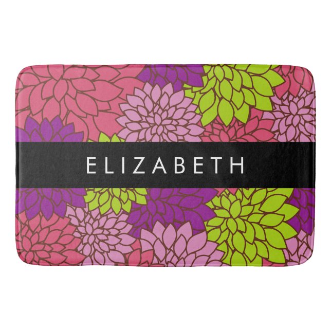 Dahlia Flowers, Colorful Flowers, Your Name Bath Mat (Front)