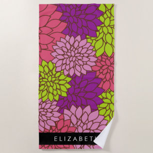 Dahlia Flowers, Colorful Flowers, Your Name Beach Towel