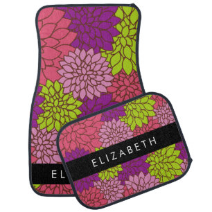 Dahlia Flowers, Colorful Flowers, Your Name Car Floor Mat