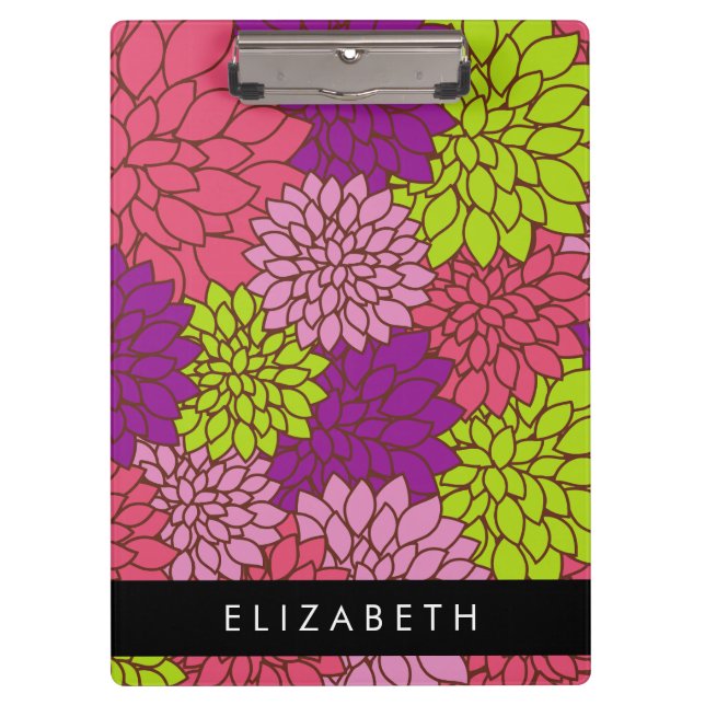 Dahlia Flowers, Colorful Flowers, Your Name Clipboard (Front)