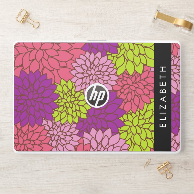 Dahlia Flowers, Colorful Flowers, Your Name HP Laptop Skin (Desk)