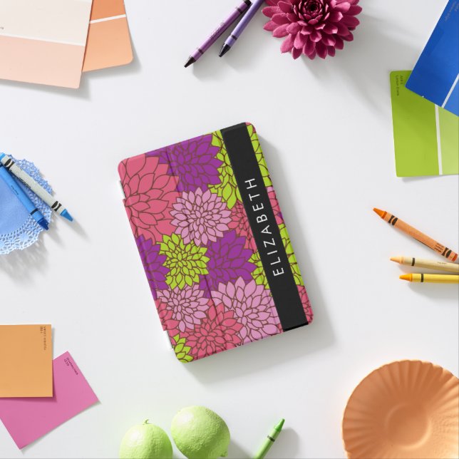 Dahlia Flowers, Colorful Flowers, Your Name iPad Mini Cover (In Situ)