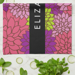 Dahlia Flowers, Colorful Flowers, Your Name Kitchen Towel