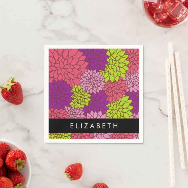 Dahlia Flowers, Colorful Flowers, Your Name Napkins (Insitu)