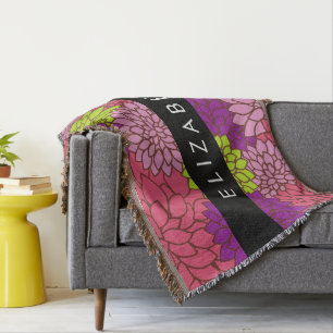 Dahlia Flowers, Colorful Flowers, Your Name Throw Blanket