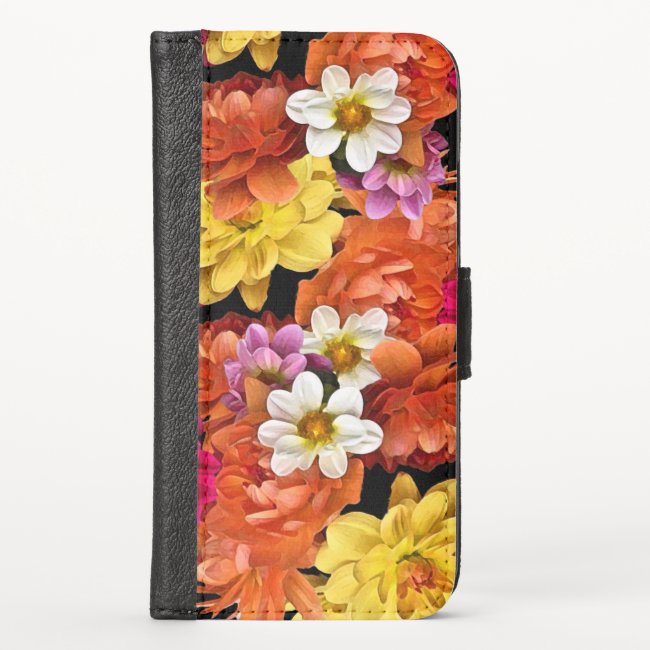 Dahlia Flowers Floral iPhone X Wallet Case