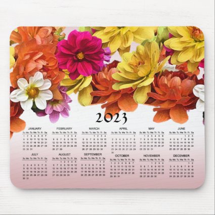 Dahlia Flowers Floral Pink 2023 Calendar Mousepad