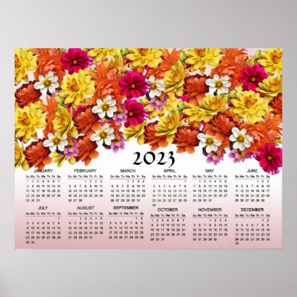 Dahlia Flowers Floral Pink 2023 Calendar Poster