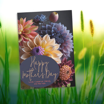 Dahlia Flowers Happy Mothers Day Card by BlueHyd at Zazzle