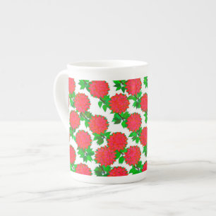 Dahlia flowers in deep red bone china mug
