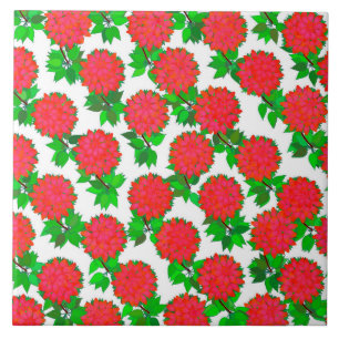 Dahlia flowers in deep red tile