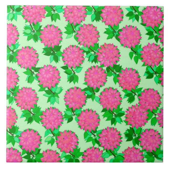 Dahlia flowers in fuchsia pink ceramic tile (Front)