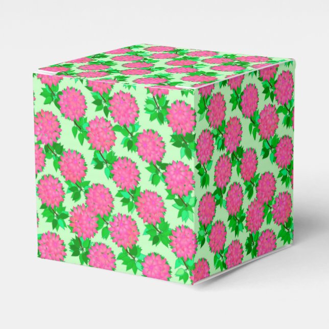 Dahlia flowers in fuchsia pink favor boxes (Front Side)