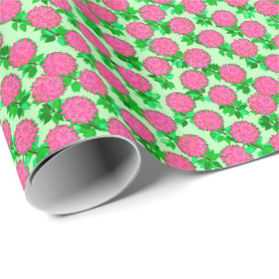 Dahlia flowers in fuchsia pink wrapping paper
