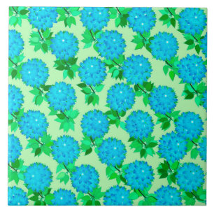 Dahlia flowers in turquoise blue and green ceramic tile
