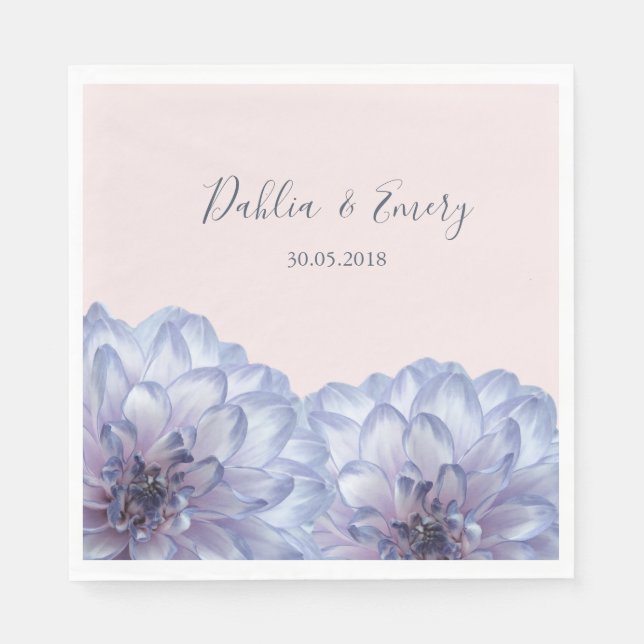 Dahlia flowers lilac blue blush pink floral napkins (Front)