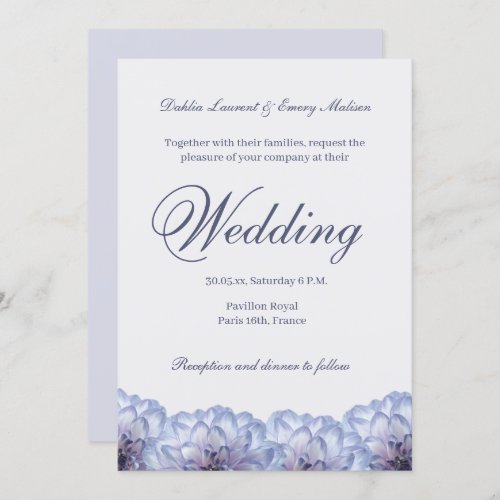 Dahlia Flowers Lilac Blue Elegant Floral Wedding Invitation