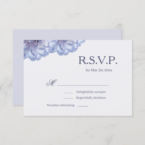 Dahlia Flowers Lilac Blue Elegant Wedding RSVP Invitation