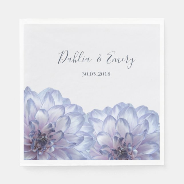 Dahlia flowers lilac blue gray floral wedding napkins (Front)