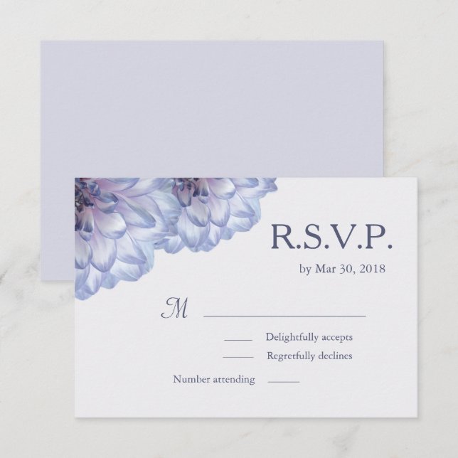 Dahlia flowers lilac blue gray floral wedding RSVP Invitation (Front/Back)