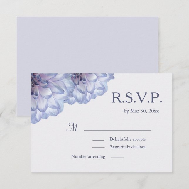 Dahlia flowers lilac blue gray floral wedding RSVP Invitation (Front/Back)