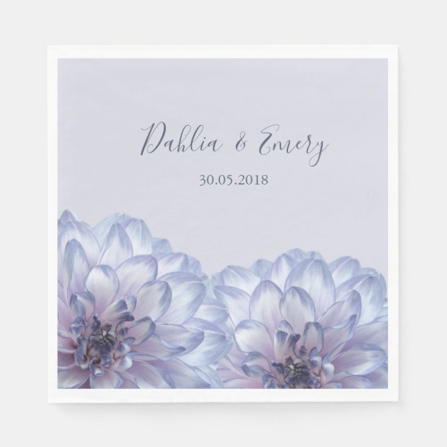 Dahlia flowers lilac blue lavender floral wedding napkins (Front)