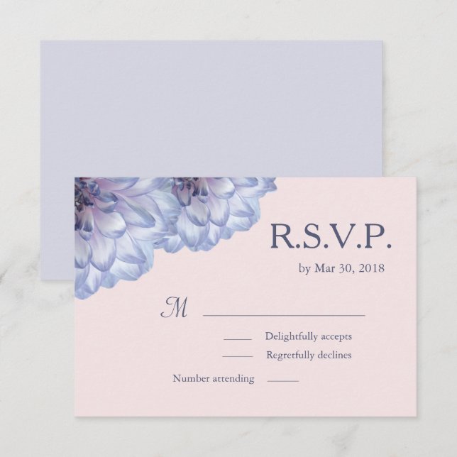 Dahlia flowers lilac blue pink floral wedding RSVP Invitation (Front/Back)