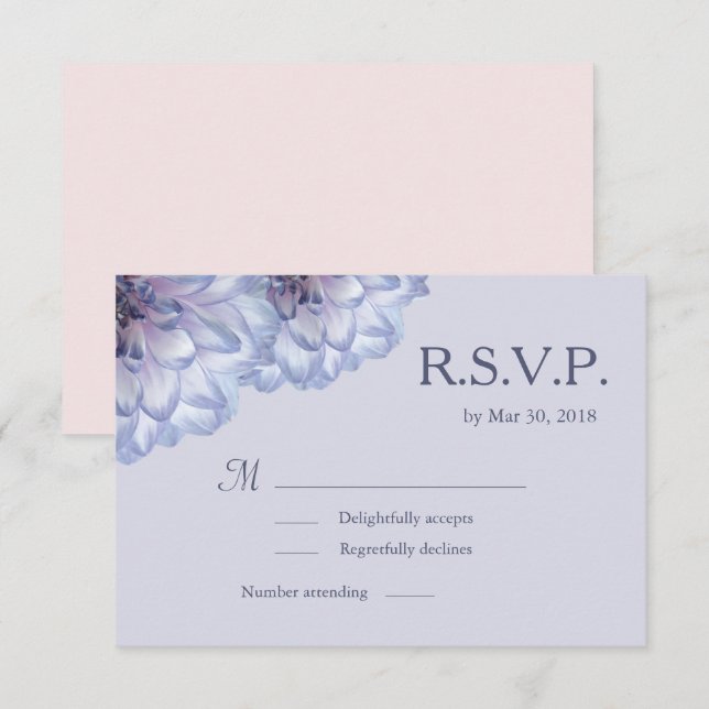 Dahlia flowers lilac blue pink floral wedding RSVP Invitation (Front/Back)