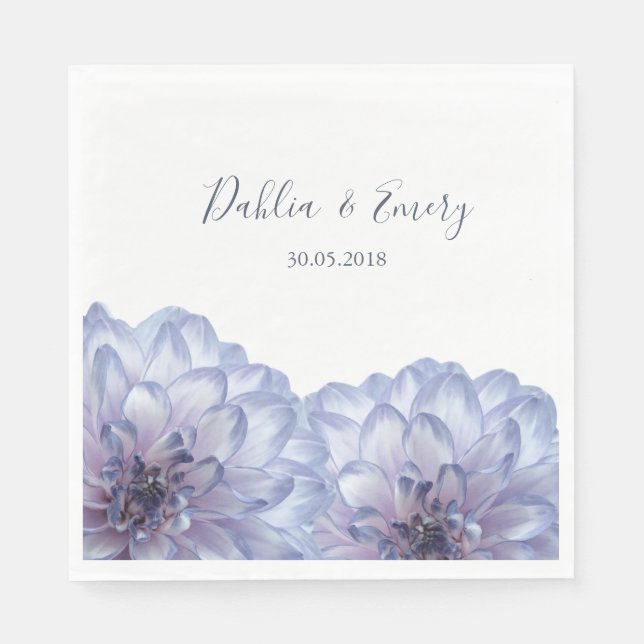 Dahlia flowers lilac blue white floral wedding napkins (Front)