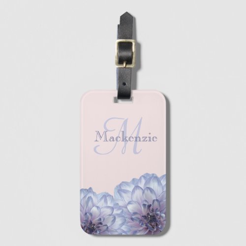 Dahlia flowers lilac blush monogram custom name luggage tag