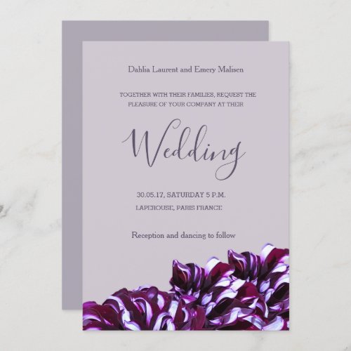 Dahlia flowers lilac elegant wedding invitation