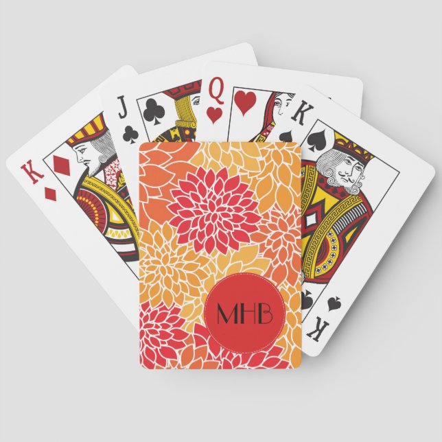 Dahlia Flowers, Orange Dahlia, Monogram Poker Cards (Back)