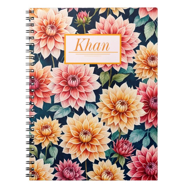 Dahlia flowers pattern digital art / Personalized  Notebook (Front)