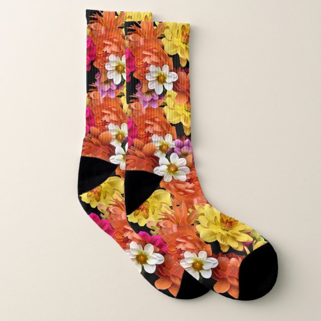 Dahlia Flowers Pattern Floral Socks