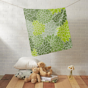 Dahlia Flowers, Pattern Of Flowers, Green Dahlia Baby Blanket