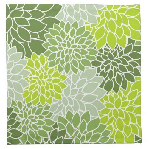 Dahlia Flowers Pattern Of Flowers Green Dahlia Cloth Napkin