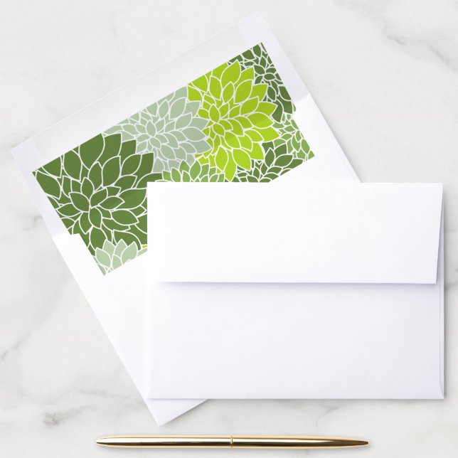 Dahlia Flowers, Pattern Of Flowers, Green Dahlia Envelope Liner (Desk)