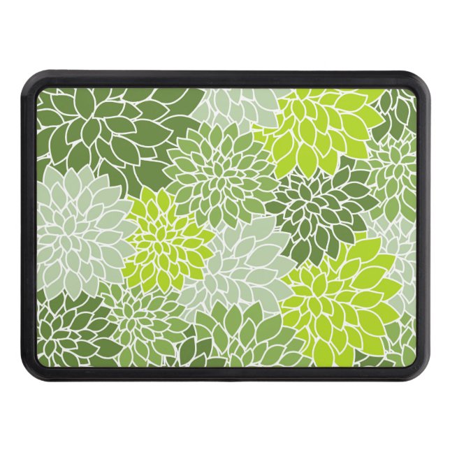 Dahlia Flowers, Pattern Of Flowers, Green Dahlia Hitch Cover (Front)