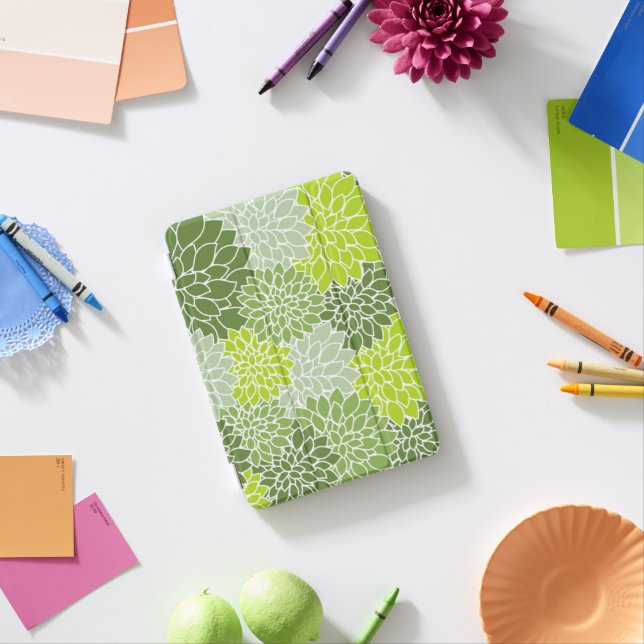 Dahlia Flowers, Pattern Of Flowers, Green Dahlia iPad Mini Cover (In Situ)