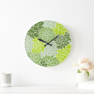 Dahlia Flowers, Pattern Of Flowers, Green Dahlia Large Clock