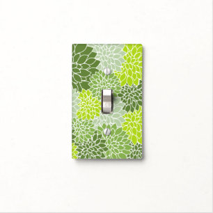Dahlia Flowers, Pattern Of Flowers, Green Dahlia Light Switch Cover