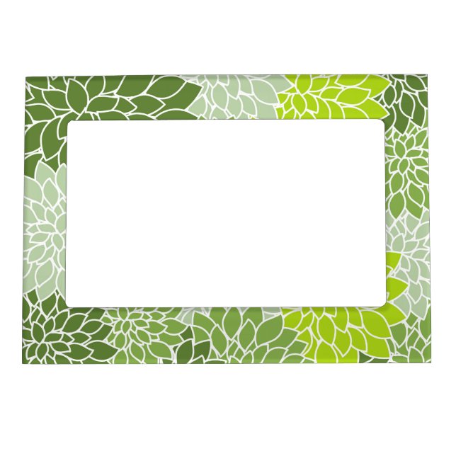 Dahlia Flowers, Pattern Of Flowers, Green Dahlia Magnetic Frame (Front)
