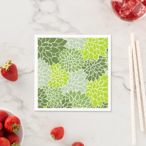 Dahlia Flowers Pattern Of Flowers Green Dahlia Napkins