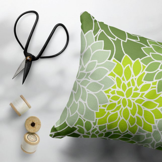 Dahlia Flowers, Pattern Of Flowers, Green Dahlia Pillow Case (Creator Uploaded)