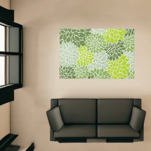 Dahlia Flowers, Pattern Of Flowers, Green Dahlia Rug (Insitu (Indoor 1))