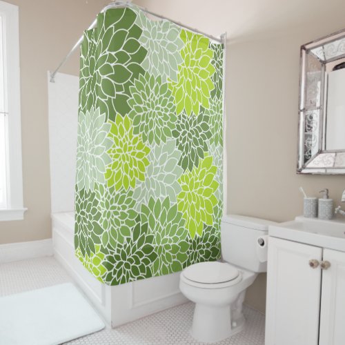 Dahlia Flowers Pattern Of Flowers Green Dahlia Shower Curtain