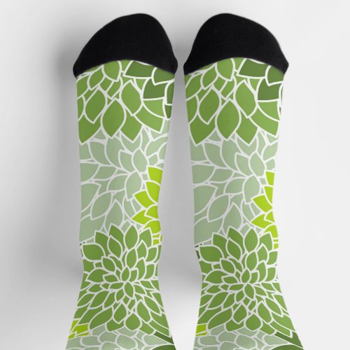 Dahlia Flowers Pattern Of Flowers Green Dahlia Socks