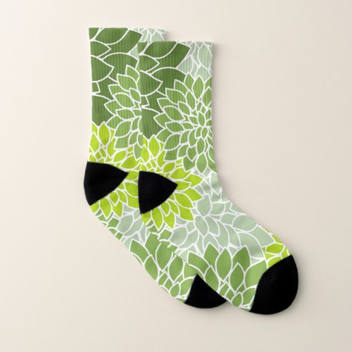 Dahlia Flowers Pattern Of Flowers Green Dahlia Socks