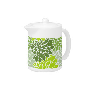Dahlia Flowers, Pattern Of Flowers, Green Dahlia Teapot